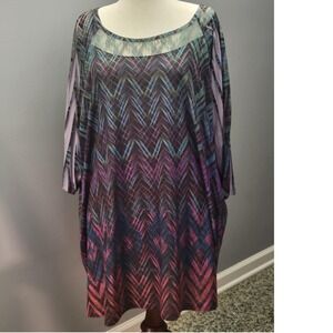 Catherines 4X Multicolor Chevron Print Caftan Dress Pleated Sleeve Plus Size‎